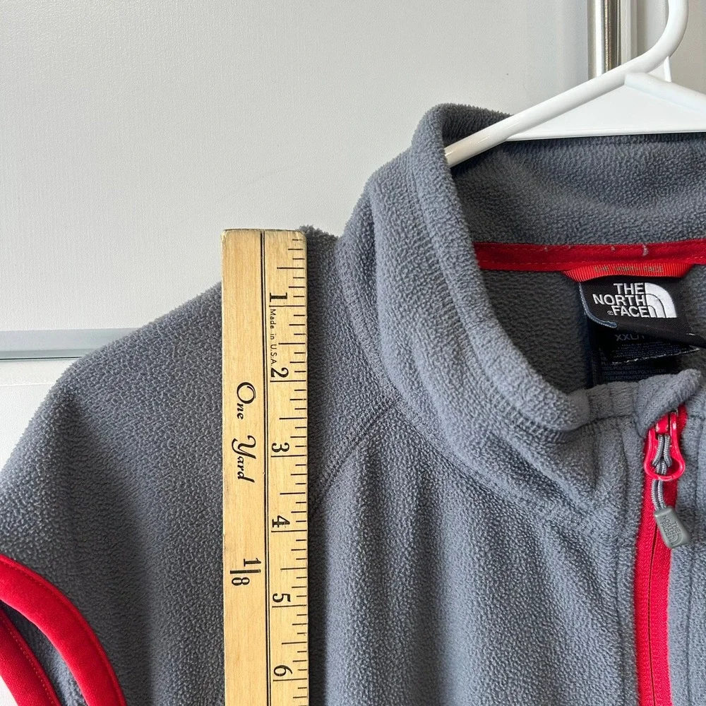The North Face Mens Full Zip Fleece Vest Gray Red XXL Outdoor Hiking Layering